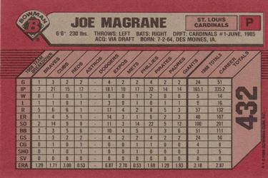 1989 Bowman #432 Joe Magrane Back