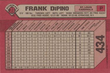 1989 Bowman #434 Frank DiPino Back