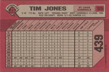 1989 Bowman #439 Tim Jones Back