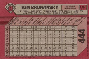 1989 Bowman #444 Tom Brunansky Back