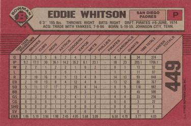 1989 Bowman #449 Eddie Whitson Back