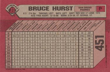 1989 Bowman #451 Bruce Hurst Back