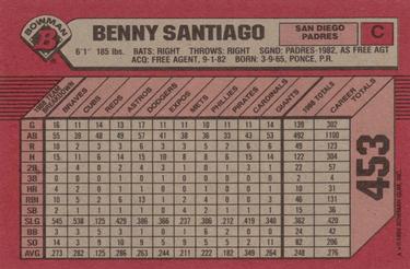 1989 Bowman #453 Benny Santiago Back