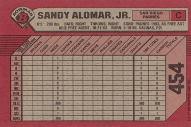 1989 Bowman #454 Sandy Alomar, Jr. Back