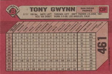 1989 Bowman #461 Tony Gwynn Back