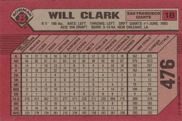 1989 Bowman #476 Will Clark Back