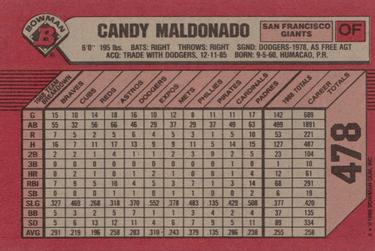 1989 Bowman #478 Candy Maldonado Back