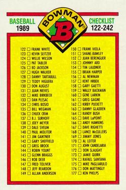 1989 Bowman #482 Checklist: 122-242 Front