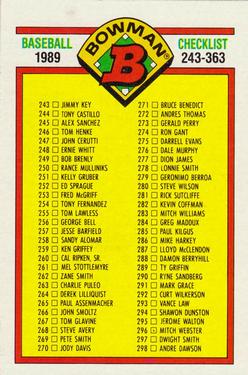 1989 Bowman #483 Checklist: 243-363 Front