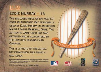 2001 Donruss Classics - Legendary Lumberjacks #LL-22 Eddie Murray Back