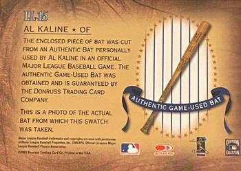 2001 Donruss Classics - Legendary Lumberjacks Autographs #LL15 Al Kaline  Back