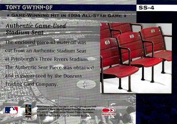 2001 Donruss Classics - Stadium Stars #SS-4 Tony Gwynn Back