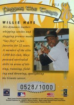 2001 Donruss Elite - Passing the Torch #PT-3 Willie Mays  Back