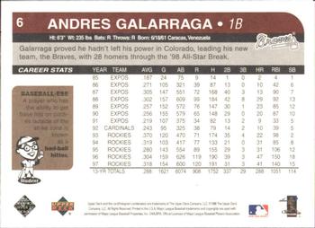 1998 Upper Deck Retro #6 Andres Galarraga Back