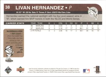 1998 Upper Deck Retro #38 Livan Hernandez Back