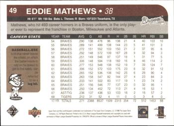1998 Upper Deck Retro #49 Eddie Mathews Back