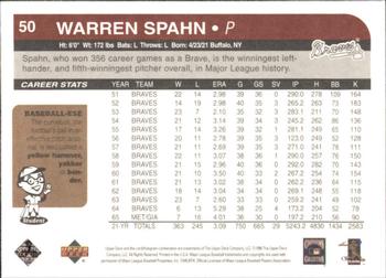 1998 Upper Deck Retro #50 Warren Spahn Back