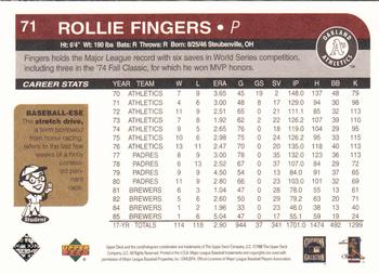 1998 Upper Deck Retro #71 Rollie Fingers Back