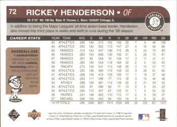 1998 Upper Deck Retro #72 Rickey Henderson Back
