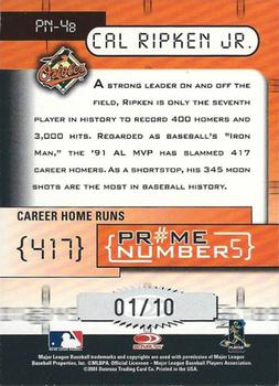 2001 Donruss Elite - Prime Numbers #PN-4B Cal Ripken Jr. Back