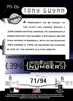 2001 Donruss Elite - Prime Numbers Die Cuts #PN-10A Tony Gwynn Back