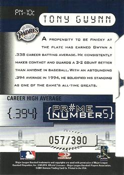 2001 Donruss Elite - Prime Numbers Die Cuts #PN-10C Tony Gwynn Back