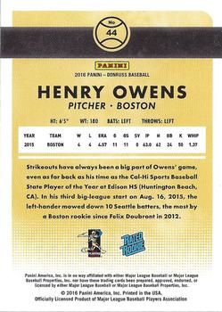 2016 Donruss - Career Stat Line #44 Henry Owens Back