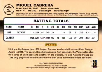 2016 Donruss - Career Stat Line #67 Miguel Cabrera Back