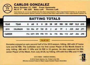 2016 Donruss - Career Stat Line #71 Carlos Gonzalez Back