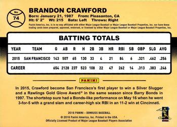 2016 Donruss - Career Stat Line #74 Brandon Crawford Back