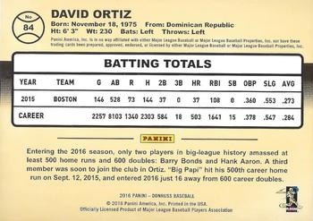 2016 Donruss - Career Stat Line #84 David Ortiz Back