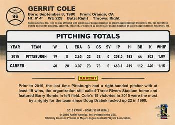 2016 Donruss - Career Stat Line #96 Gerrit Cole Back
