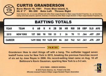 2016 Donruss - Career Stat Line #116 Curtis Granderson Back
