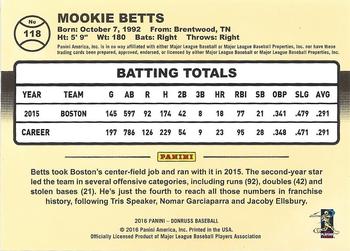 2016 Donruss - Career Stat Line #118 Mookie Betts Back