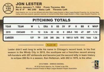 2016 Donruss - Career Stat Line #125 Jon Lester Back