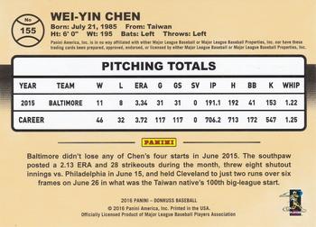 2016 Donruss - Career Stat Line #155 Wei-Yin Chen Back
