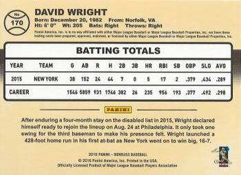 2016 Donruss - Career Stat Line #170 David Wright Back