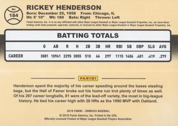 2016 Donruss - Career Stat Line #184 Rickey Henderson Back