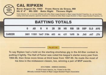 2016 Donruss - Gold Press Proof #181 Cal Ripken Jr. Back