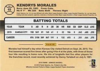 2016 Donruss - Season Stat Line #92 Kendrys Morales Back