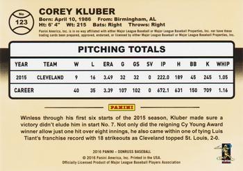 2016 Donruss - Season Stat Line #123 Corey Kluber Back