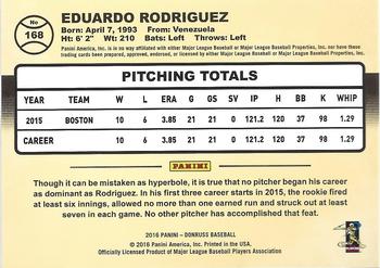 2016 Donruss - Season Stat Line #168 Eduardo Rodriguez Back
