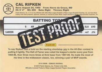 2016 Donruss - Test Proof Black #181 Cal Ripken Jr. Back