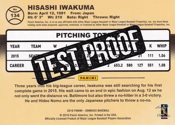 2016 Donruss - Test Proof Cyan #134 Hisashi Iwakuma Back