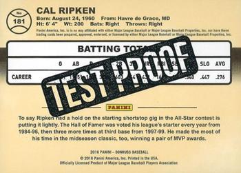 2016 Donruss - Test Proof Cyan #181 Cal Ripken Jr. Back