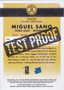 2016 Donruss - Test Proof Yellow #35 Miguel Sano Back