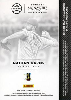 2016 Donruss - Signature Series Green #SGS-NK Nathan Karns Back