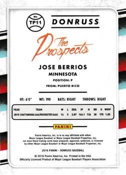 2016 Donruss - The Prospects Career Stat Line #TP11 Jose Berrios Back
