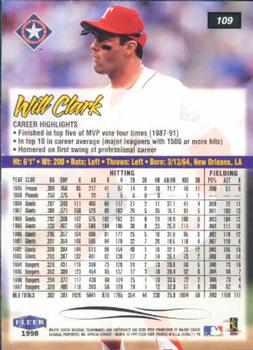 1998 Ultra #109 Will Clark Back