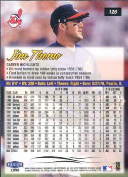 1998 Ultra #126 Jim Thome Back